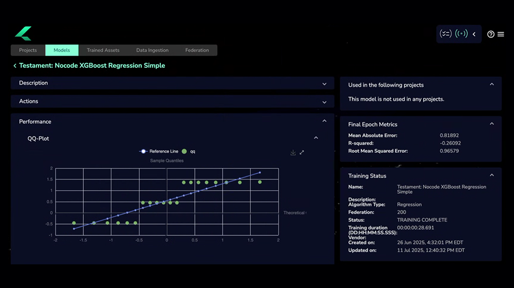 Axonis platform screenshot of Testament: Nocode XGBoost Regression Simple