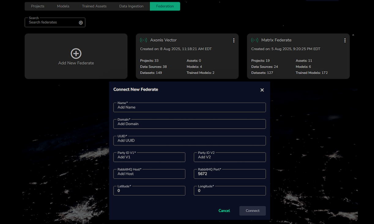 axonis platform screenshot of adding data
