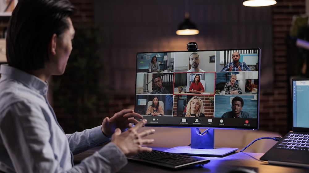 worker on a video conference call