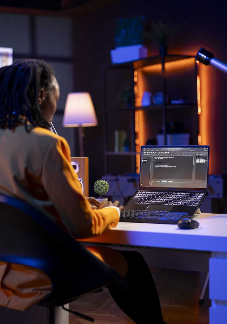 woman working on a computer at home